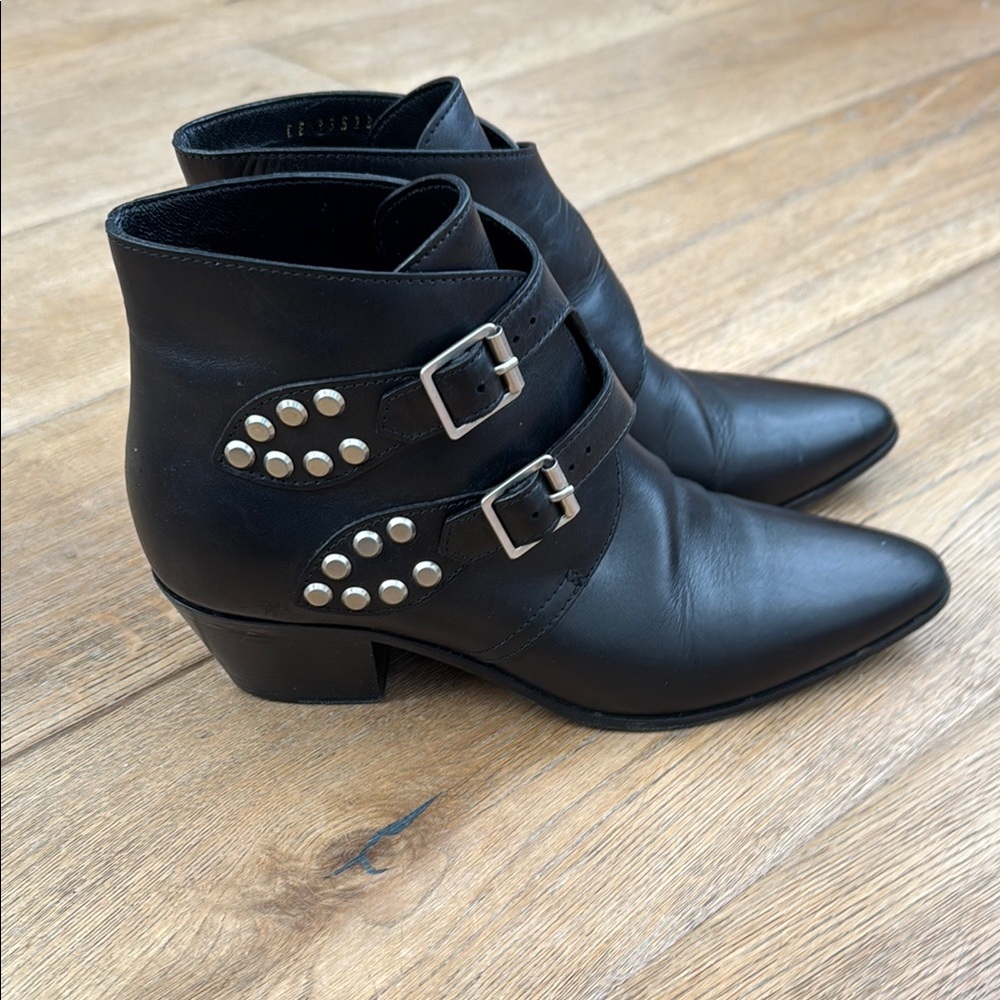 Saint Laurent Black Studded Ankle Boots